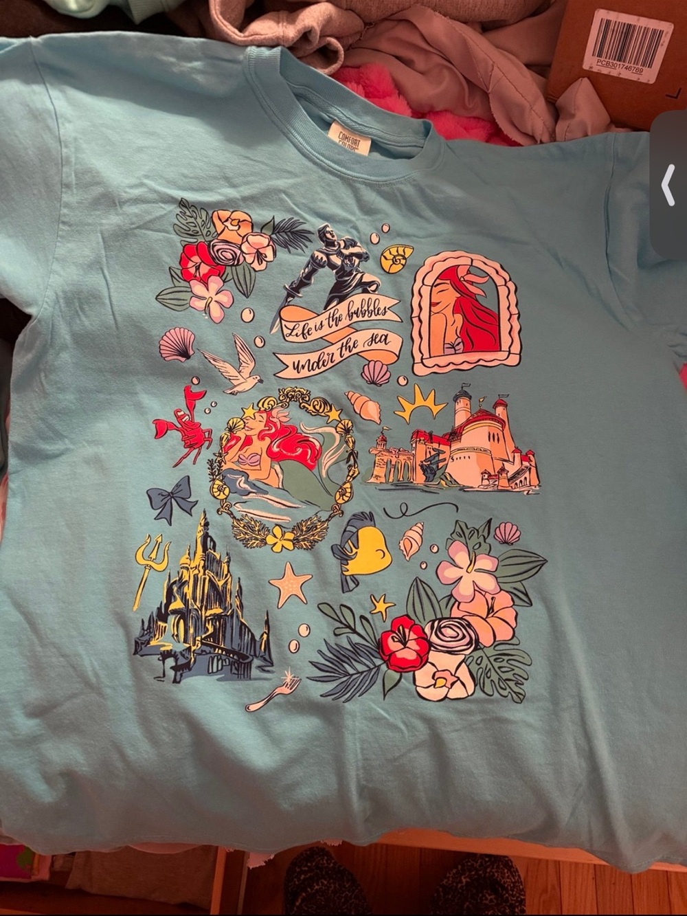 Disney Women's Light Blue Short Sleeve Tee with Ariel & Under the Sea Print